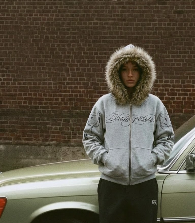 Y2k Gothic Faux Fur Hooded Jacket for women